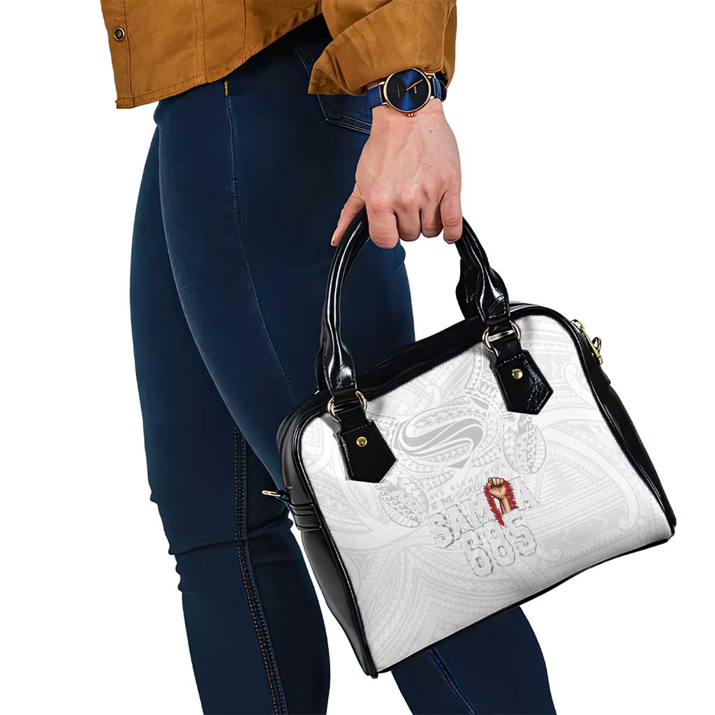 Super Samoa-Six Eight Five to The World Shoulder Handbag Traditional Samoan Tattoo All White LT03 - Polynesian Pride