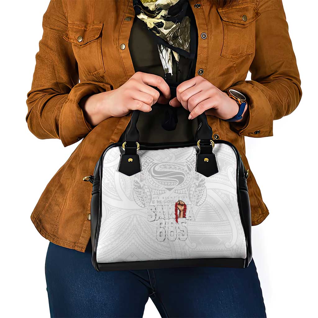 Super Samoa-Six Eight Five to The World Shoulder Handbag Traditional Samoan Tattoo All White LT03 - Polynesian Pride