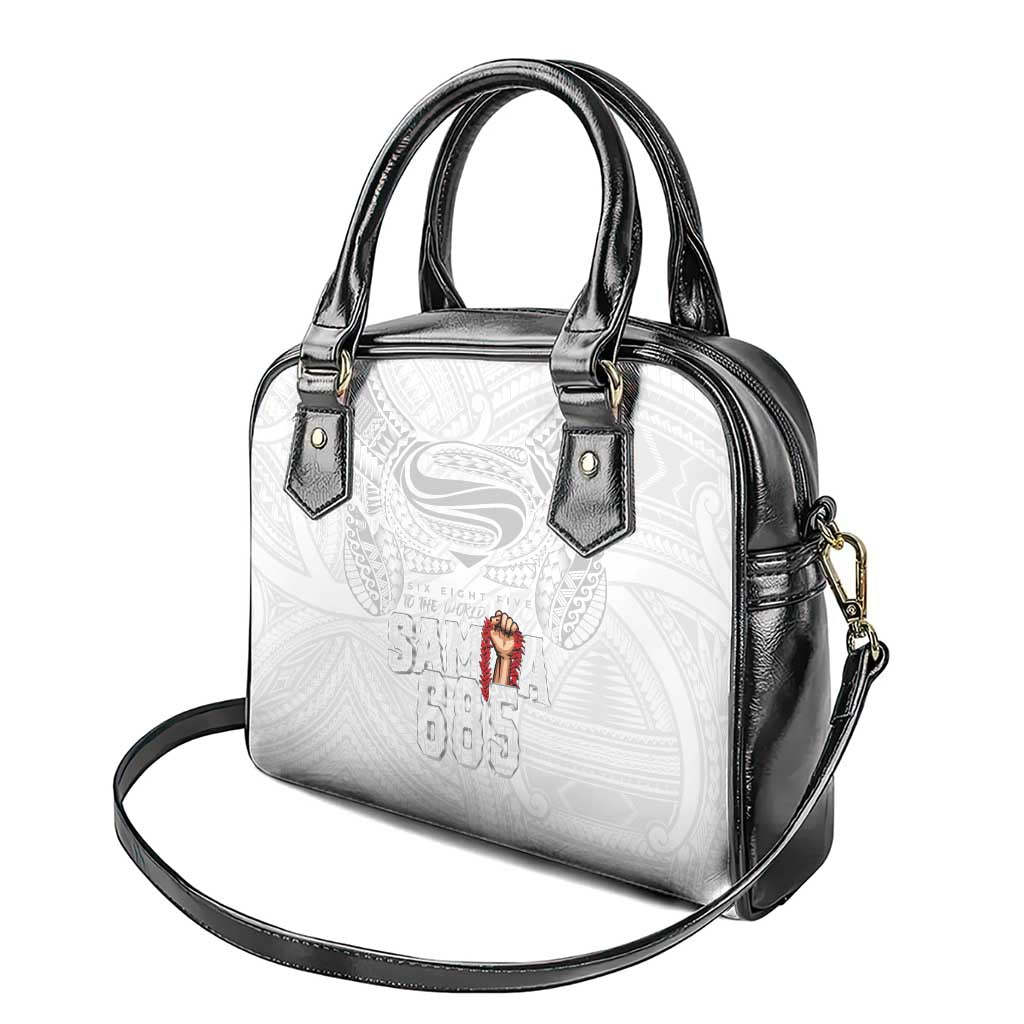 Super Samoa-Six Eight Five to The World Shoulder Handbag Traditional Samoan Tattoo All White LT03 - Polynesian Pride