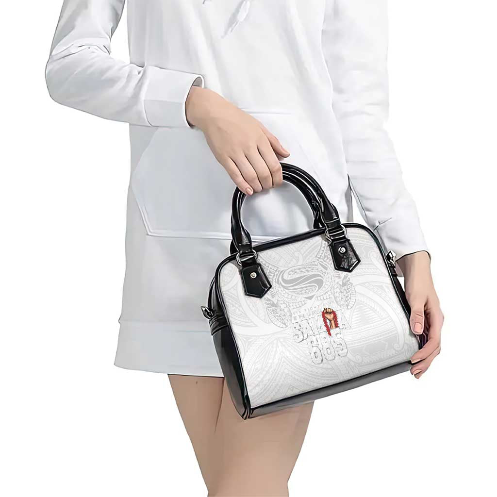 Super Samoa-Six Eight Five to The World Shoulder Handbag Traditional Samoan Tattoo All White LT03 - Polynesian Pride