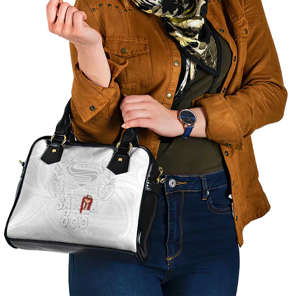 Super Samoa-Six Eight Five to The World Shoulder Handbag Traditional Samoan Tattoo All White LT03 - Polynesian Pride