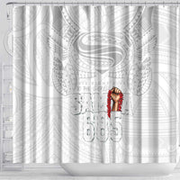 Super Samoa-Six Eight Five to The World Shower Curtain Traditional Samoan Tattoo All White