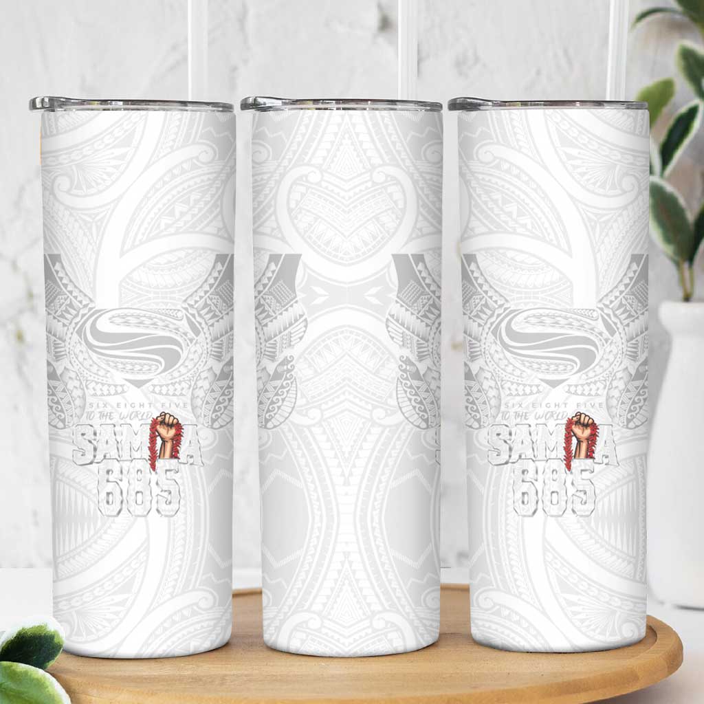 Super Samoa-Six Eight Five to The World Skinny Tumbler Traditional Samoan Tattoo All White LT03 - Polynesian Pride