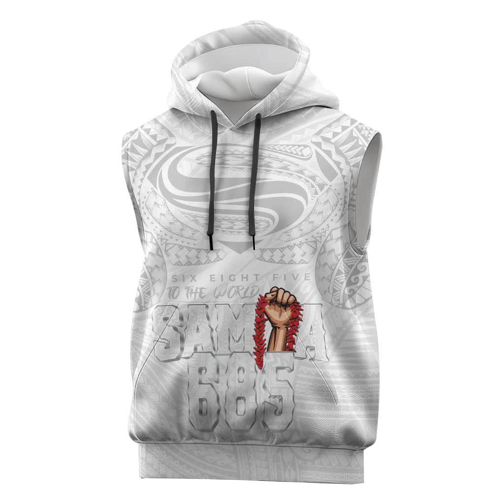 Super Samoa-Six Eight Five to The World Sleeveless Hoodie Traditional Samoan Tattoo All White
