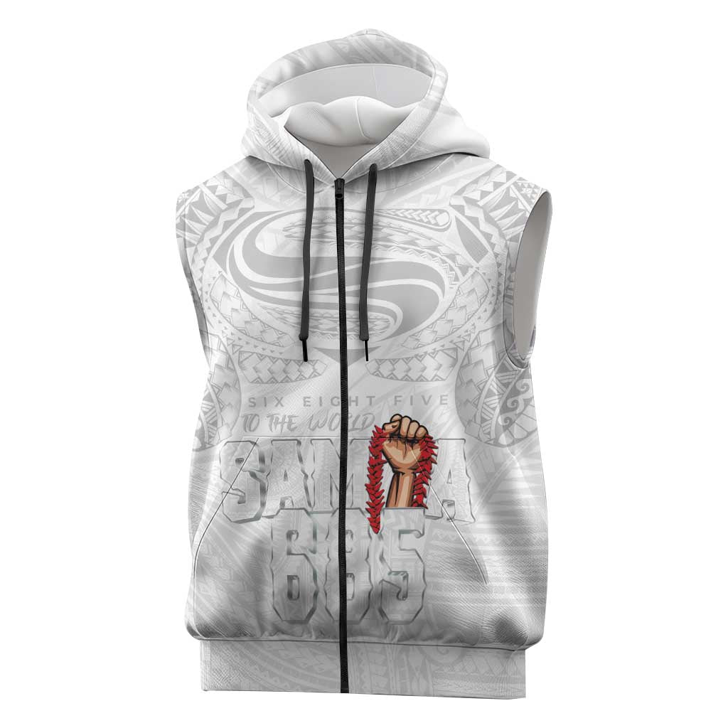 Super Samoa-Six Eight Five to The World Sleeveless Zip Hoodie Traditional Samoan Tattoo All White