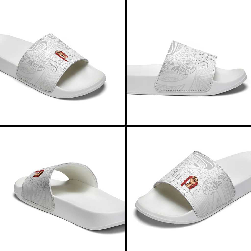 Super Samoa-Six Eight Five to The World Slide Sandals Traditional Samoan Tattoo All White
