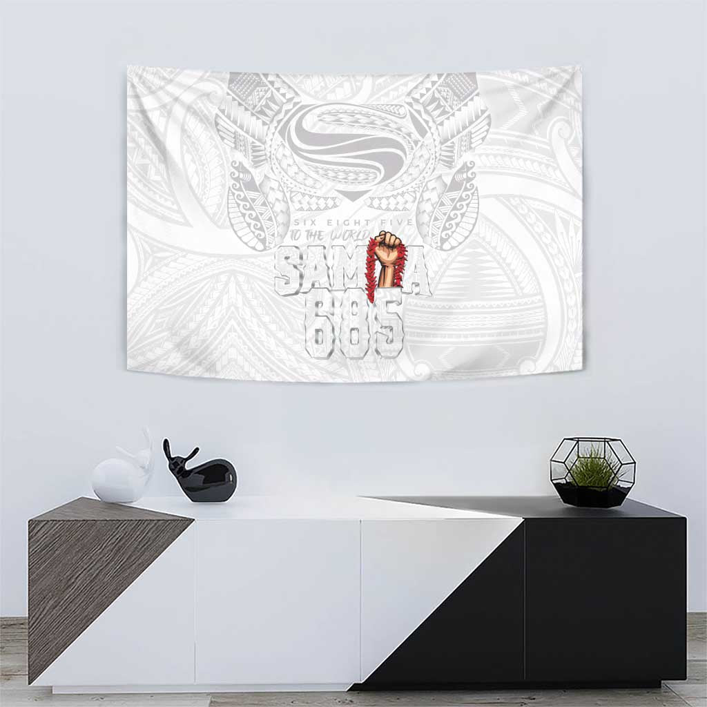 Super Samoa-Six Eight Five to The World Tapestry Traditional Samoan Tattoo All White