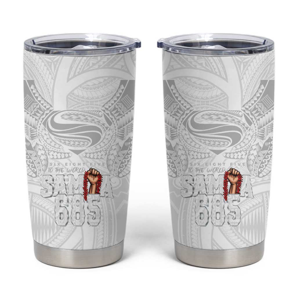 Super Samoa-Six Eight Five to The World Tumbler Cup Traditional Samoan Tattoo All White