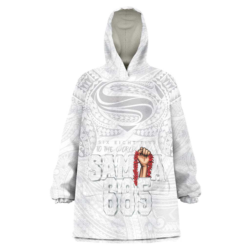 Super Samoa-Six Eight Five to The World Wearable Blanket Hoodie Traditional Samoan Tattoo All White LT03 One Size White - Polynesian Pride