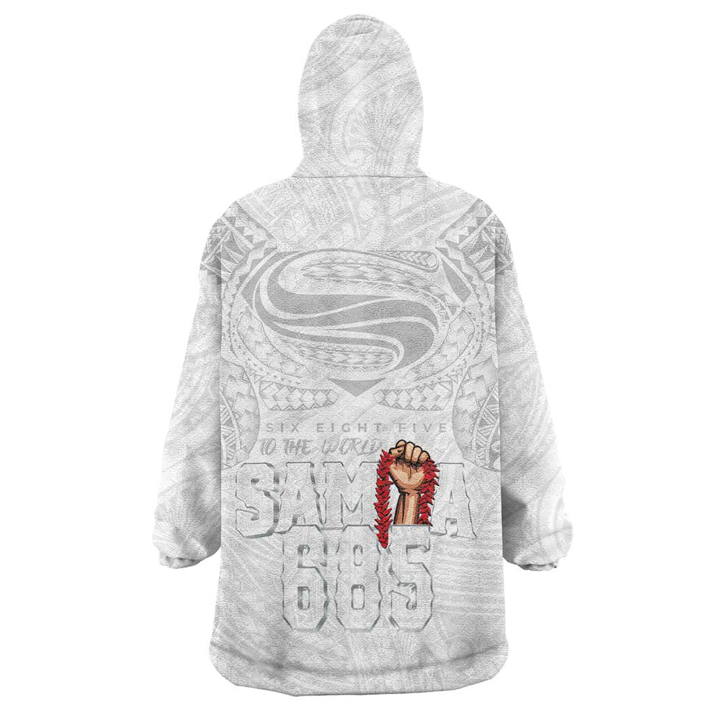 Super Samoa-Six Eight Five to The World Wearable Blanket Hoodie Traditional Samoan Tattoo All White LT03 - Polynesian Pride