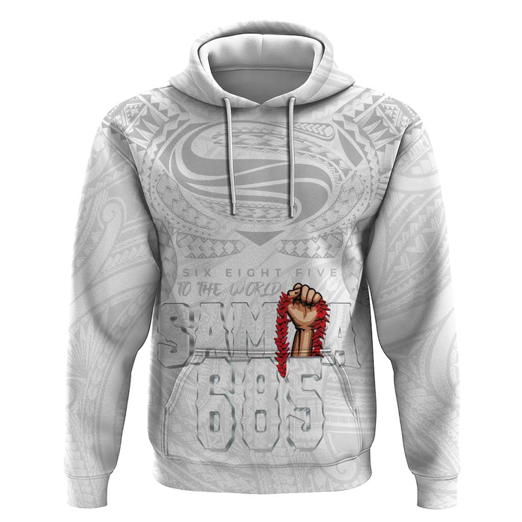 Super Samoa-Six Eight Five to The World Zip Hoodie Traditional Samoan Tattoo All White