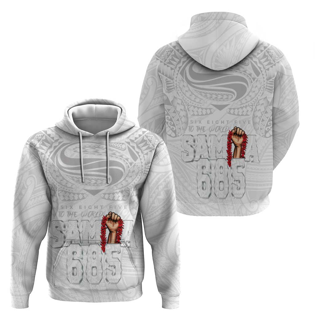 Super Samoa-Six Eight Five to The World Zip Hoodie Traditional Samoan Tattoo All White
