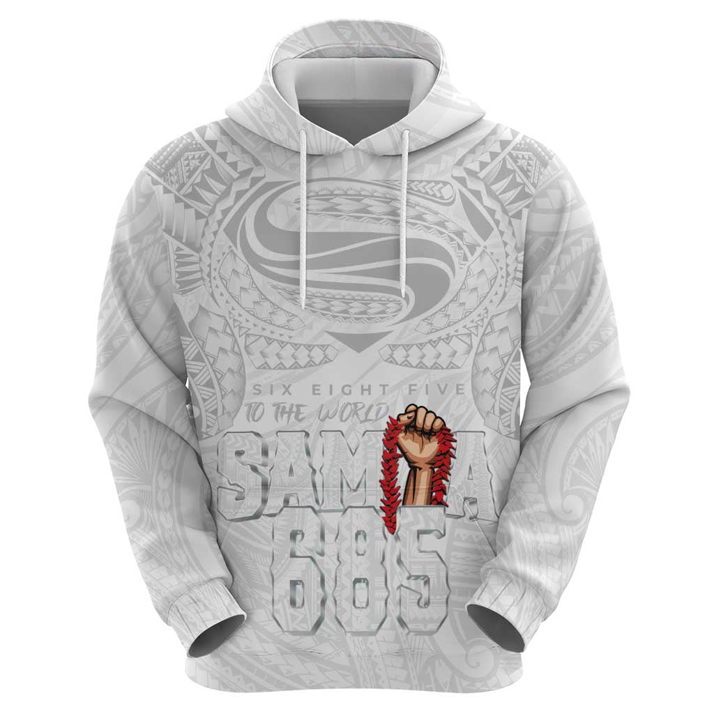 Super Samoa-Six Eight Five to The World Zip Hoodie Traditional Samoan Tattoo All White