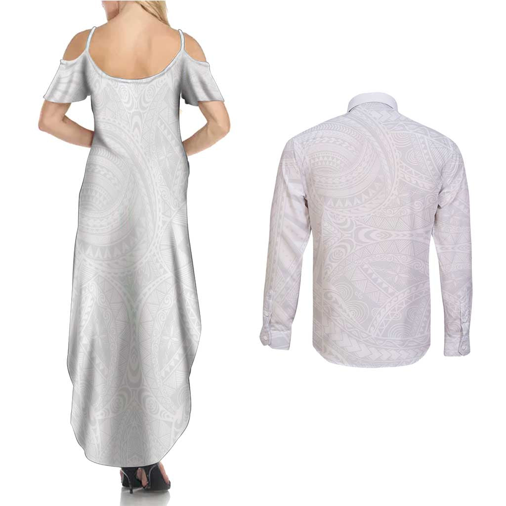 Lotu Tamaiti Samoan Art Tattoo Polynesian Pattern Couples Matching Summer Maxi Dress and Long Sleeve Button Shirt LT03 - Polynesian Pride
