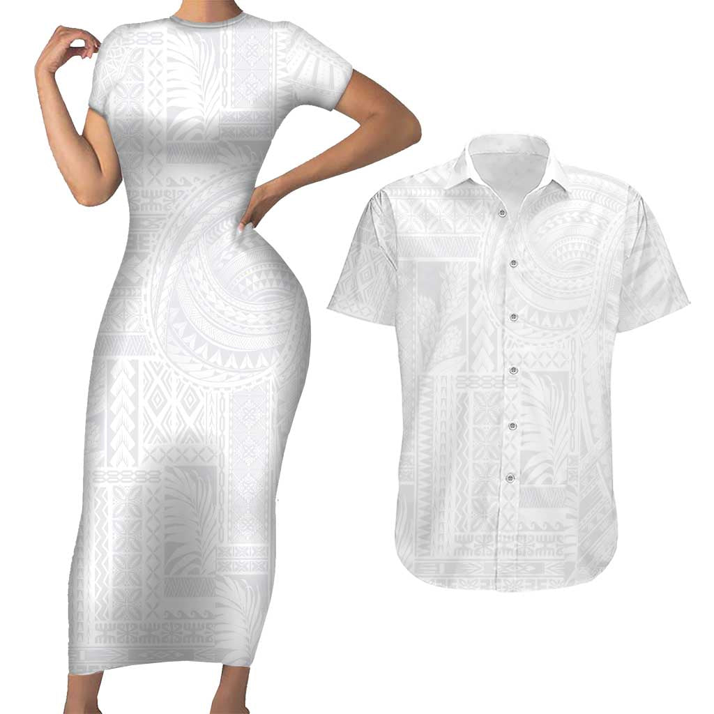 Lotu Tamaiti Samoan Art Tattoo Siapo Pattern Couples Matching Short Sleeve Bodycon Dress and Hawaiian Shirt