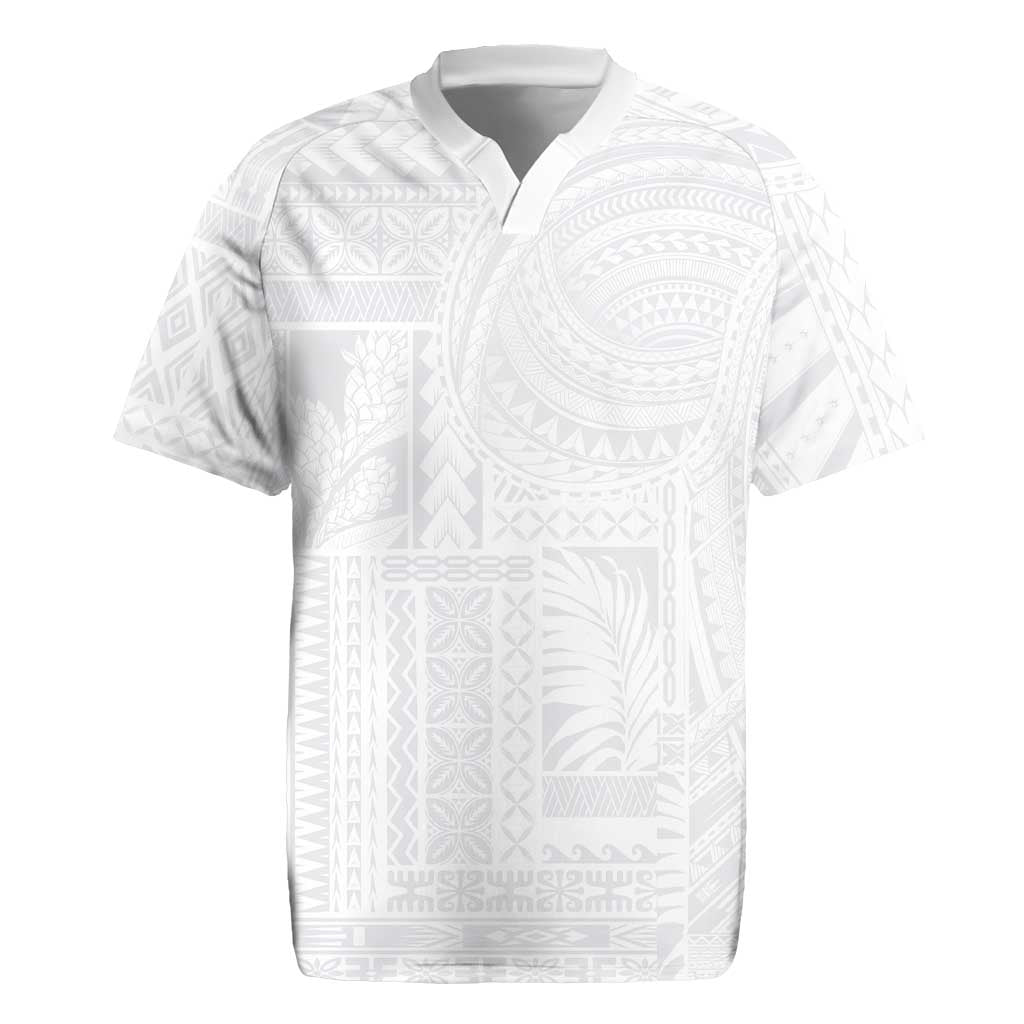 Lotu Tamaiti Samoan Art Tattoo Siapo Pattern Rugby Jersey LT03 White - Polynesian Pride