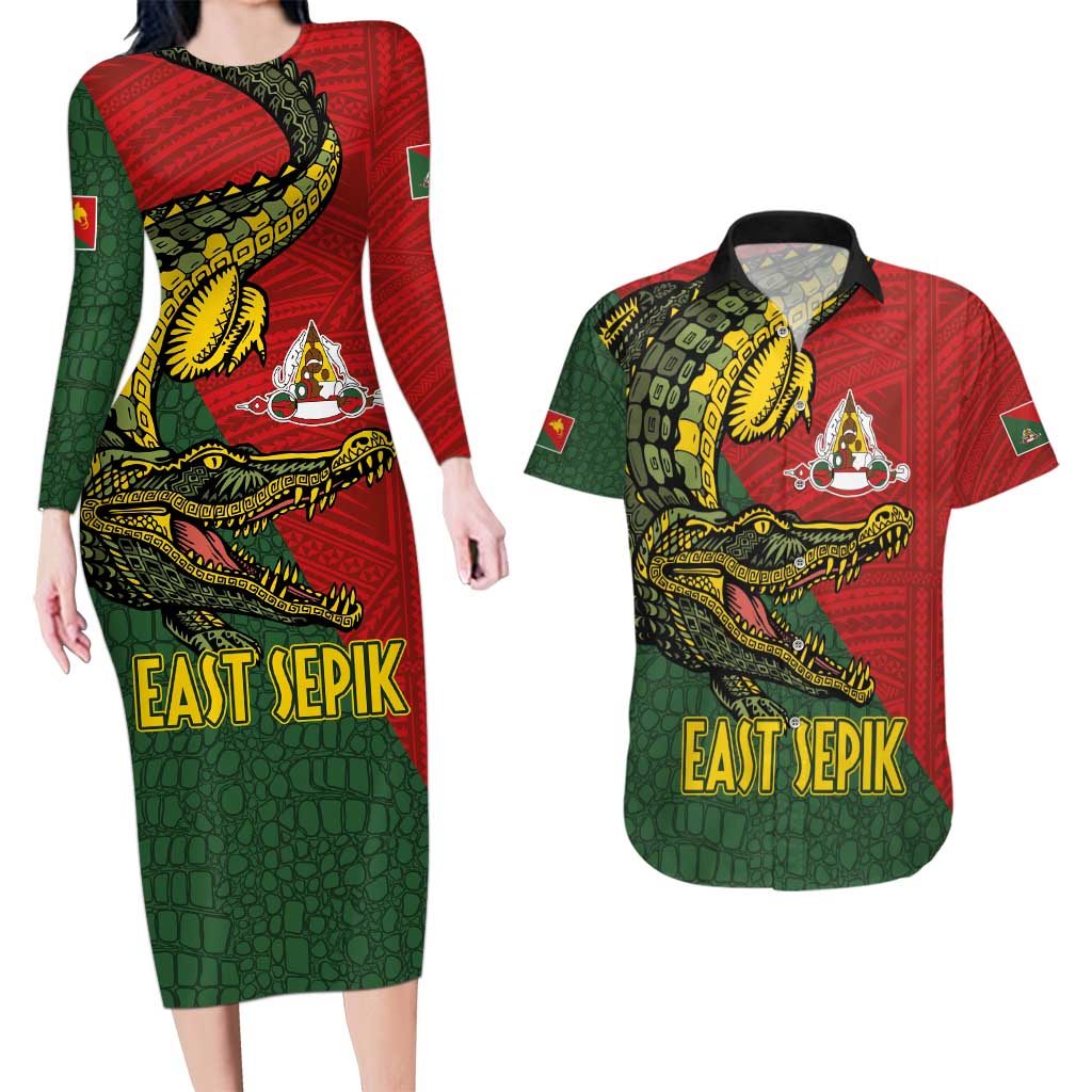 Sepik River Crocodile & Arts Festival Melanesian Pattern Couples Matching Long Sleeve Bodycon Dress and Hawaiian Shirt