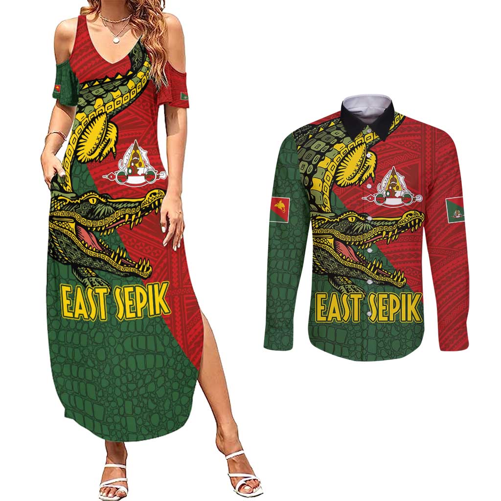 Sepik River Crocodile & Arts Festival Melanesian Pattern Couples Matching Summer Maxi Dress and Long Sleeve Button Shirt