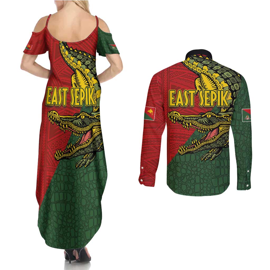 Sepik River Crocodile & Arts Festival Melanesian Pattern Couples Matching Summer Maxi Dress and Long Sleeve Button Shirt
