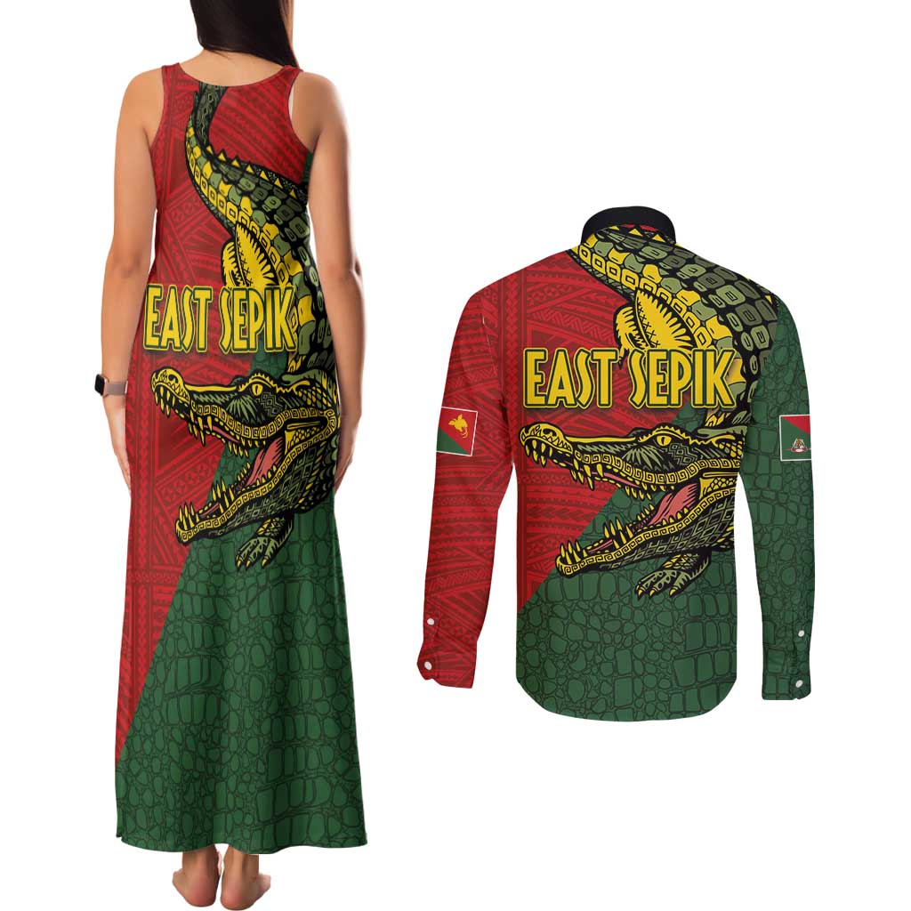 Sepik River Crocodile & Arts Festival Melanesian Pattern Couples Matching Tank Maxi Dress and Long Sleeve Button Shirt