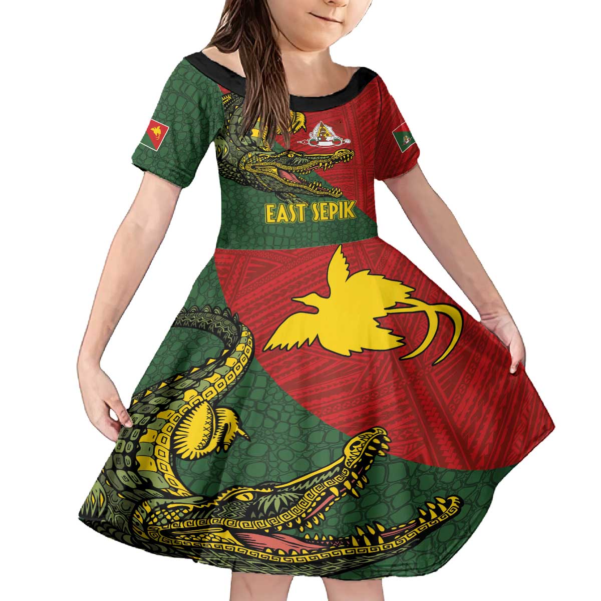 Sepik River Crocodile & Arts Festival Melanesian Pattern Family Matching Puletasi and Hawaiian Shirt LT03 Daughter's Dress Red - Polynesian Pride