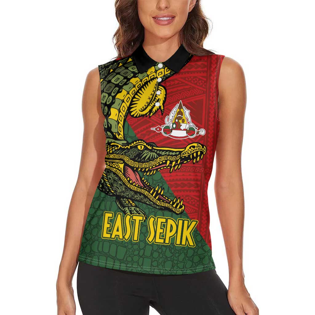 Sepik River Crocodile & Arts Festival Melanesian Pattern Women Sleeveless Polo Shirt LT03 - Polynesian Pride