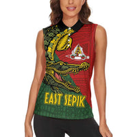 Sepik River Crocodile & Arts Festival Melanesian Pattern Women Sleeveless Polo Shirt LT03 - Polynesian Pride