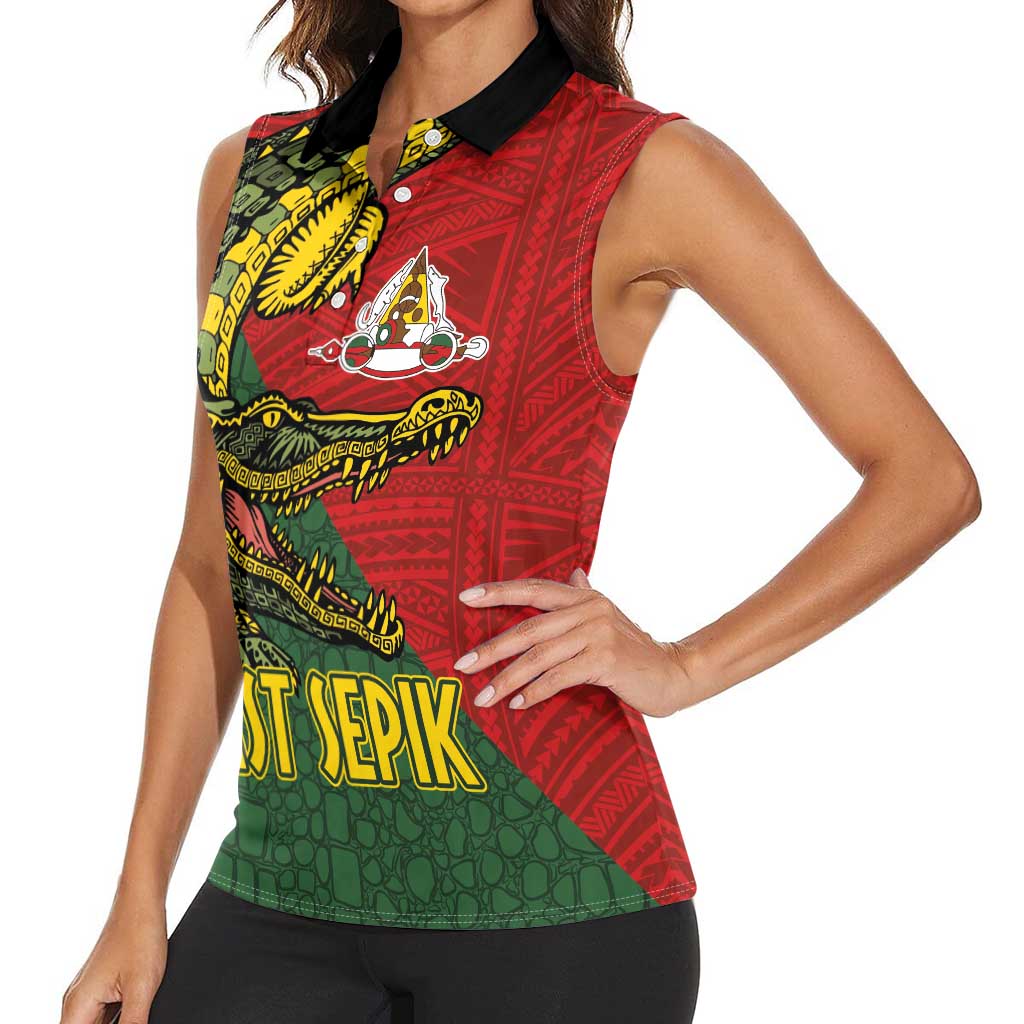 Sepik River Crocodile & Arts Festival Melanesian Pattern Women Sleeveless Polo Shirt LT03 - Polynesian Pride