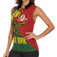 Sepik River Crocodile & Arts Festival Melanesian Pattern Women Sleeveless Polo Shirt LT03 - Polynesian Pride