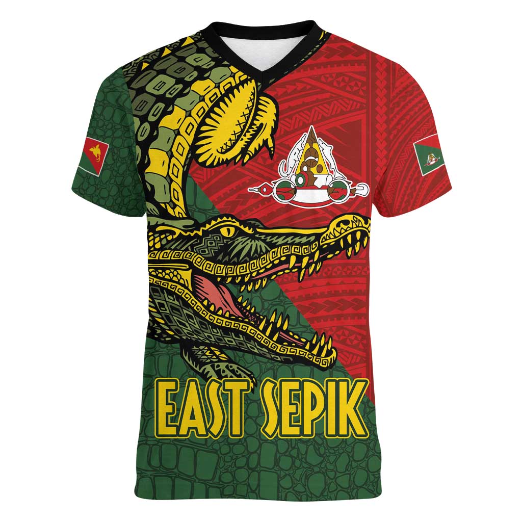Sepik River Crocodile & Arts Festival Melanesian Pattern Women V-Neck T-Shirt LT03 Female Red - Polynesian Pride