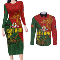 Sepik River Crocodile & Arts Festival Couples Matching Long Sleeve Bodycon Dress and Long Sleeve Button Shirt Bird-of-paradise Melanesian Tattoo
