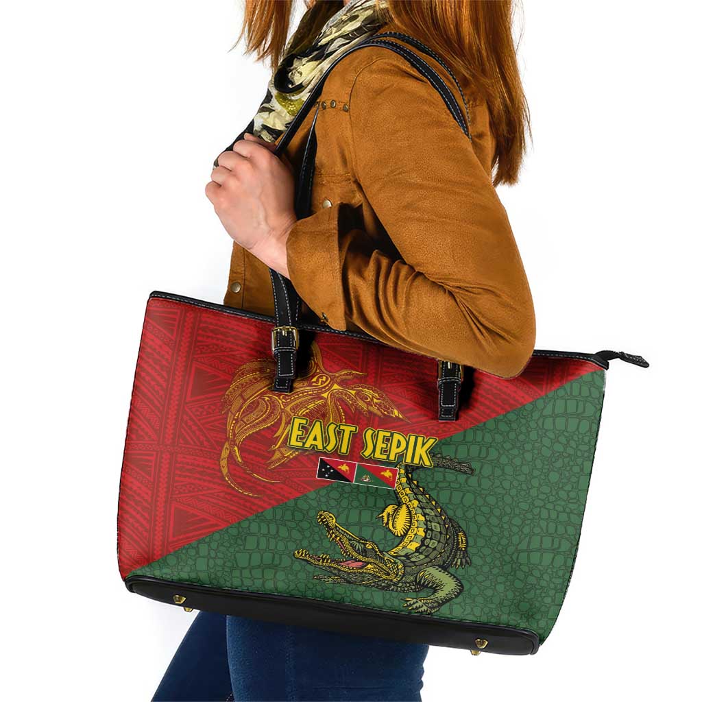 Sepik River Crocodile & Arts Festival Leather Tote Bag Bird-of-paradise Melanesian Tattoo LT03 Red - Polynesian Pride