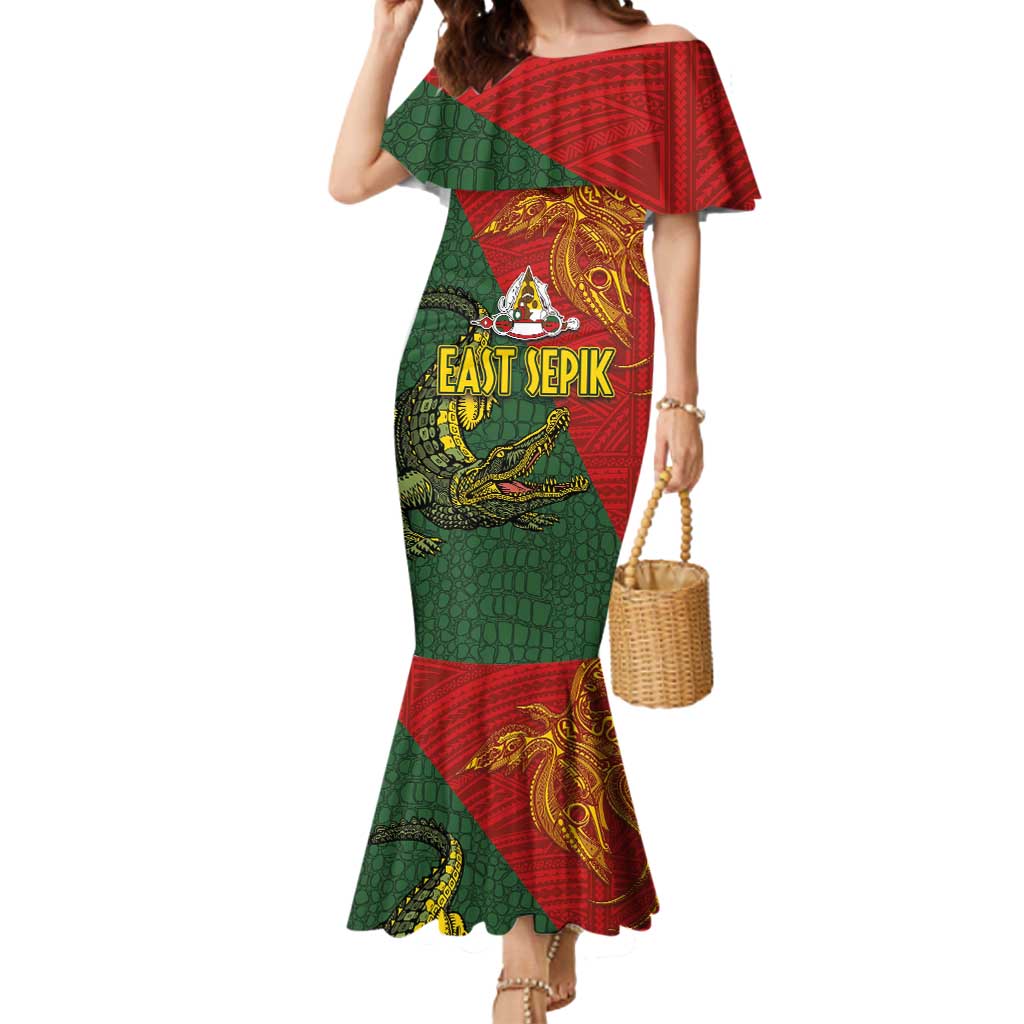 Sepik River Crocodile & Arts Festival Mermaid Dress Bird-of-paradise Melanesian Tattoo LT03 Women Red - Polynesian Pride