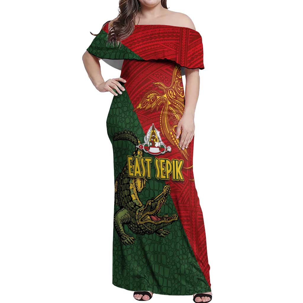 Sepik River Crocodile & Arts Festival Off Shoulder Maxi Dress Bird-of-paradise Melanesian Tattoo