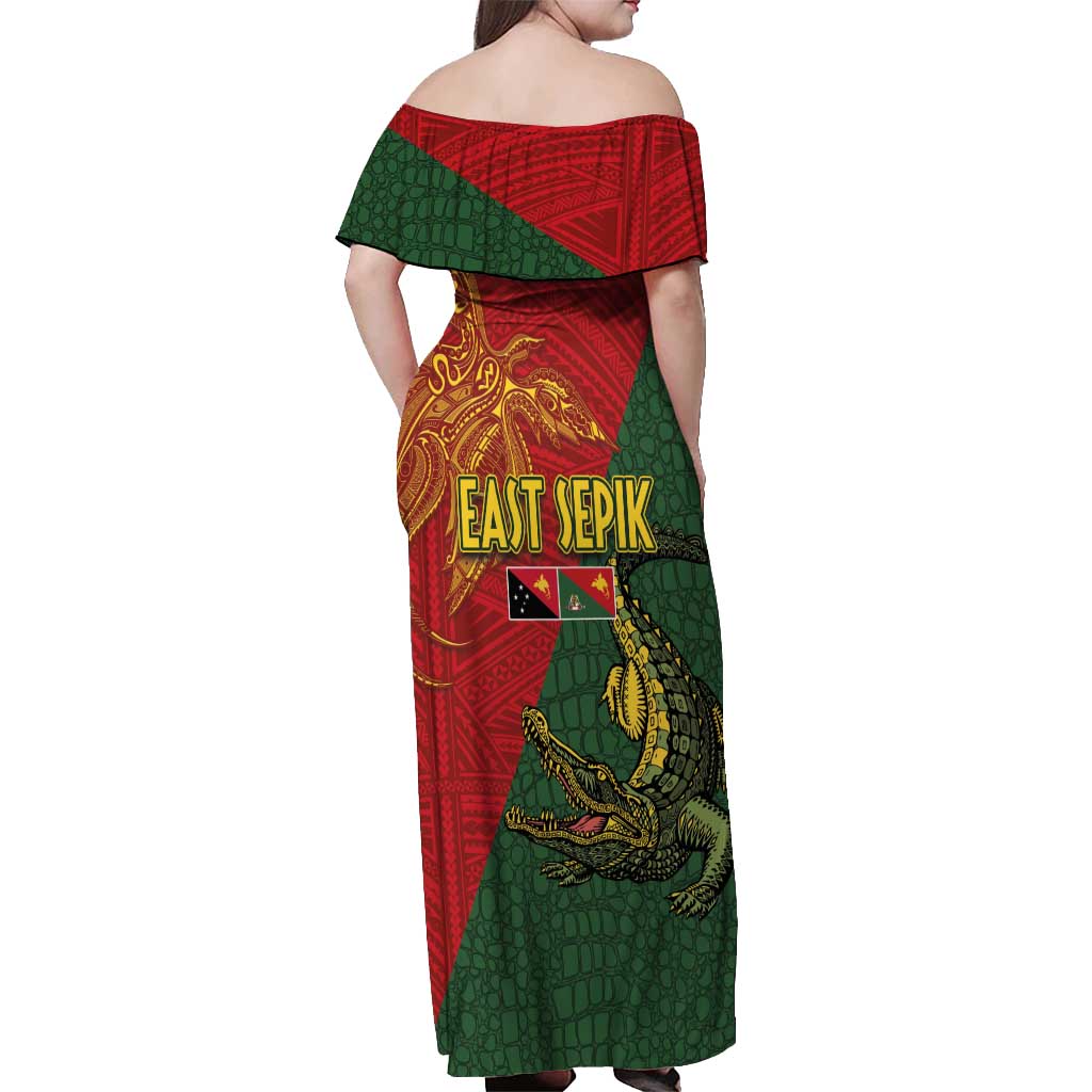 Sepik River Crocodile & Arts Festival Off Shoulder Maxi Dress Bird-of-paradise Melanesian Tattoo