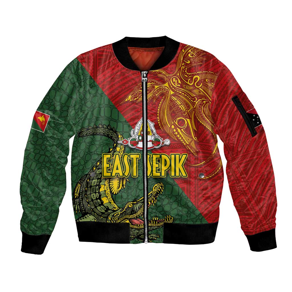 Sepik River Crocodile & Arts Festival Sleeve Zip Bomber Jacket Bird-of-paradise Melanesian Tattoo