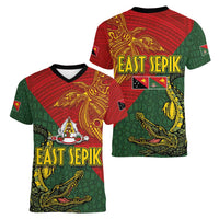 Sepik River Crocodile & Arts Festival Women V-Neck T-Shirt Bird-of-paradise Melanesian Tattoo LT03 - Polynesian Pride