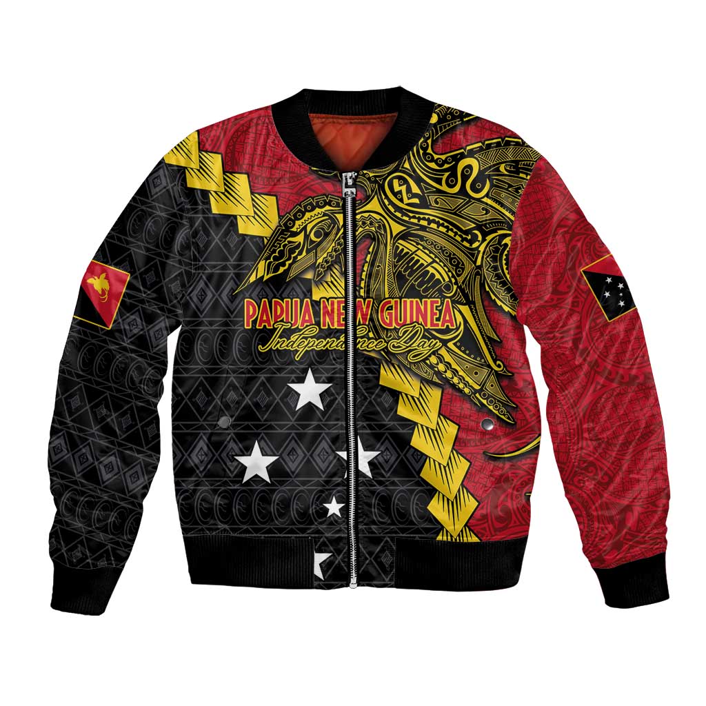 Papua New Guinea Independence Day Bomber Jacket Bird-of-paradise Melanesian Tattoo LT03 Unisex Red - Polynesian Pride