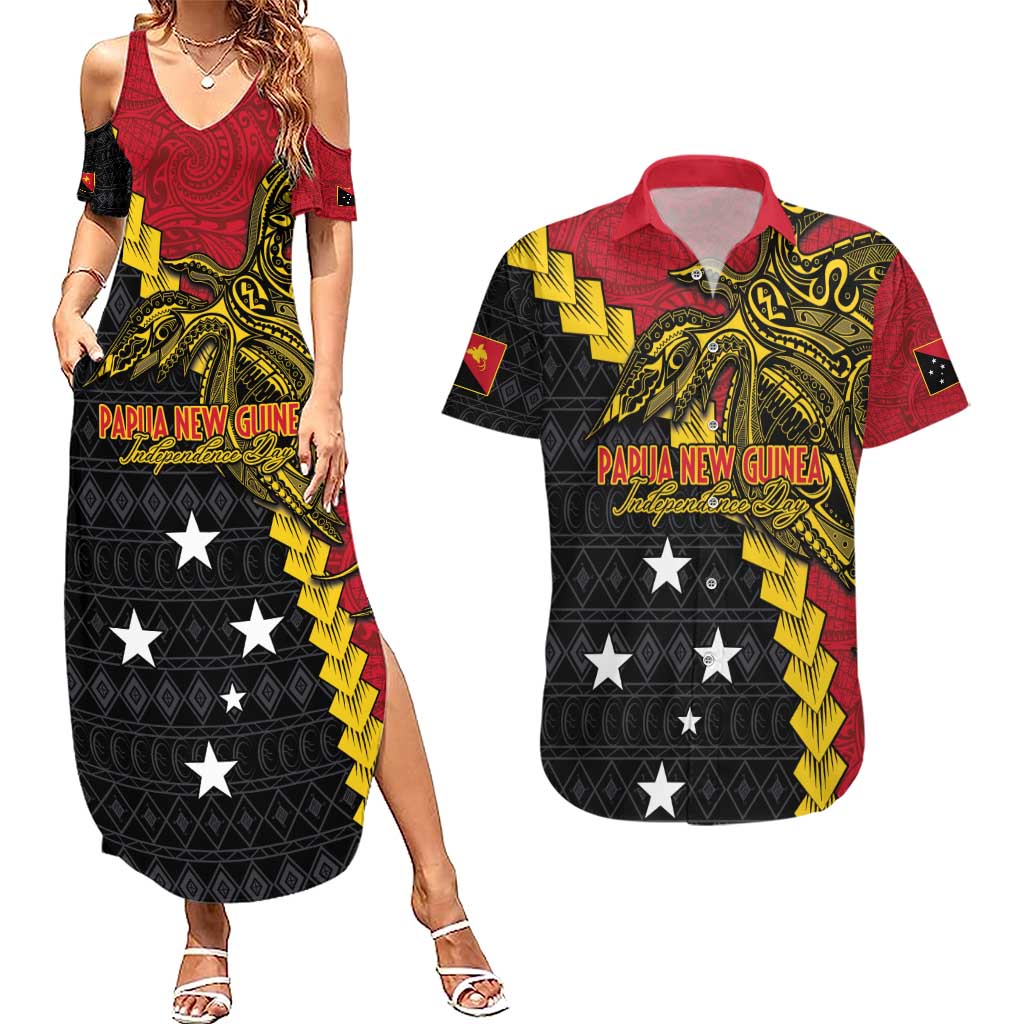 Papua New Guinea Independence Day Couples Matching Summer Maxi Dress and Hawaiian Shirt Bird-of-paradise Melanesian Tattoo