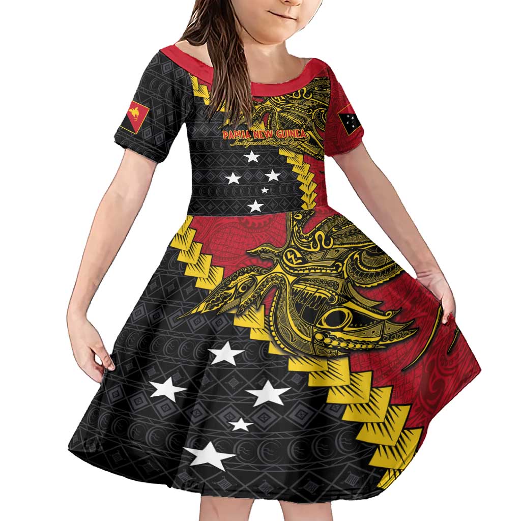 Papua New Guinea Independence Day Family Matching Short Sleeve Bodycon Dress and Hawaiian Shirt Bird-of-paradise Melanesian Tattoo LT03 Daughter's Dress Red - Polynesian Pride