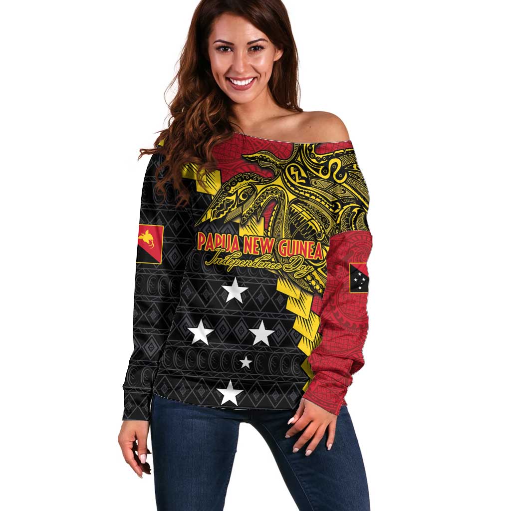 Papua New Guinea Independence Day Off Shoulder Sweater Bird-of-paradise Melanesian Tattoo