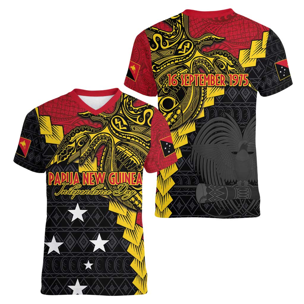 Papua New Guinea Independence Day Women V-Neck T-Shirt Bird-of-paradise Melanesian Tattoo
