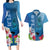 Polynesian Fiji Couples Matching Long Sleeve Bodycon Dress and Hawaiian Shirt Shark and Hibiscus Tapa Pattern Blue Version LT03 Blue - Polynesian Pride