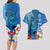 Polynesian Fiji Couples Matching Long Sleeve Bodycon Dress and Hawaiian Shirt Shark and Hibiscus Tapa Pattern Blue Version LT03 - Polynesian Pride