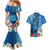 Polynesian Fiji Couples Matching Mermaid Dress and Hawaiian Shirt Shark and Hibiscus Tapa Pattern Blue Version LT03 - Polynesian Pride