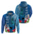 Polynesian Fiji Hoodie Shark and Hibiscus Tapa Pattern Blue Version LT03 - Polynesian Pride