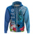 Polynesian Fiji Hoodie Shark and Hibiscus Tapa Pattern Blue Version LT03 - Polynesian Pride