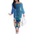 Polynesian Fiji Off The Shoulder Long Sleeve Dress Shark and Hibiscus Tapa Pattern Blue Version LT03 Women Blue - Polynesian Pride