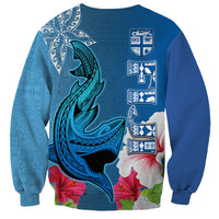 Polynesian Fiji Sweatshirt Shark and Hibiscus Tapa Pattern Blue Version LT03 - Polynesian Pride