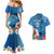 Custom Polynesian Fiji Couples Matching Mermaid Dress and Hawaiian Shirt Shark and Hibiscus Tapa Pattern Blue Version LT03 - Polynesian Pride